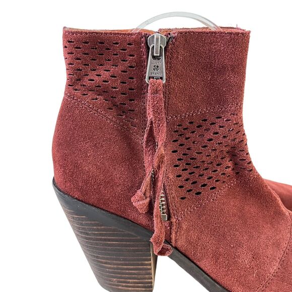 Lucky Brand Ramses Womens Suede Block Heel Ankle Perforated Booties Boots sz 8 - Picture 12 of 16
